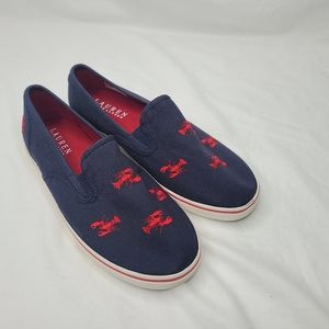 Lauren Ralph Lauren JANIS Navy Red lobster Canvas Fashion Sneakers shoe size 10